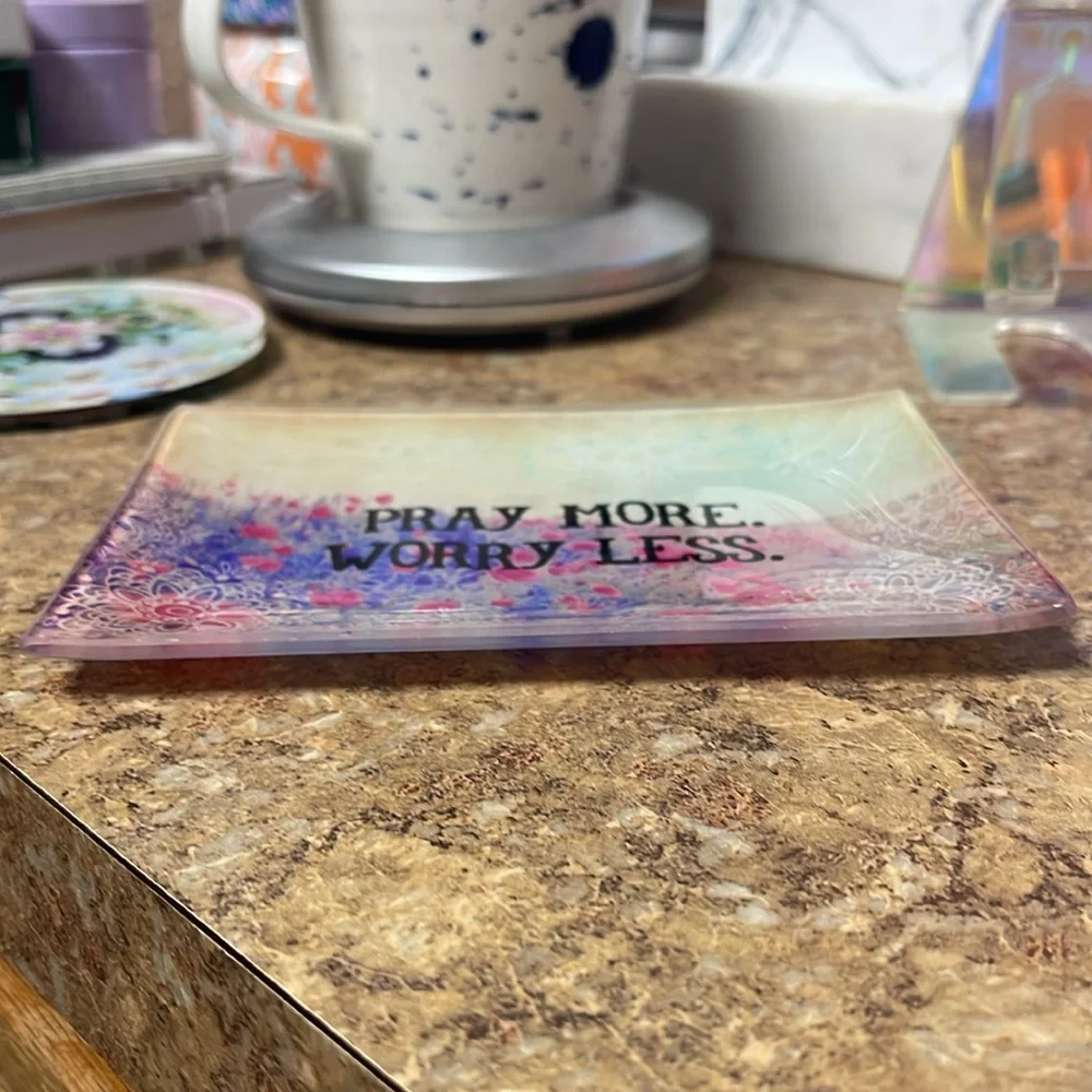 Natural Life Trinket Tray- Pray More. Worry Less.